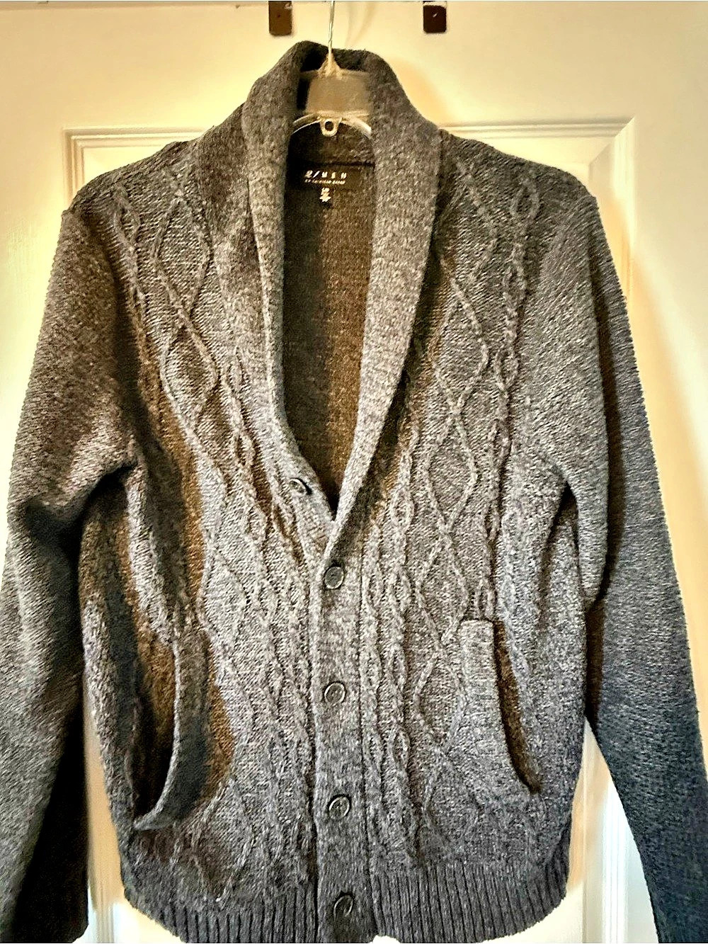 21 MEN Cable Knit Cardigan in Gray Size Large